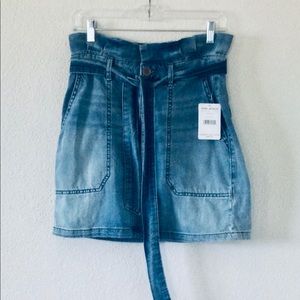 Free People Indigo Faded High Waist Tie Belt Denim Jeans Mini Skirt 6 NWT